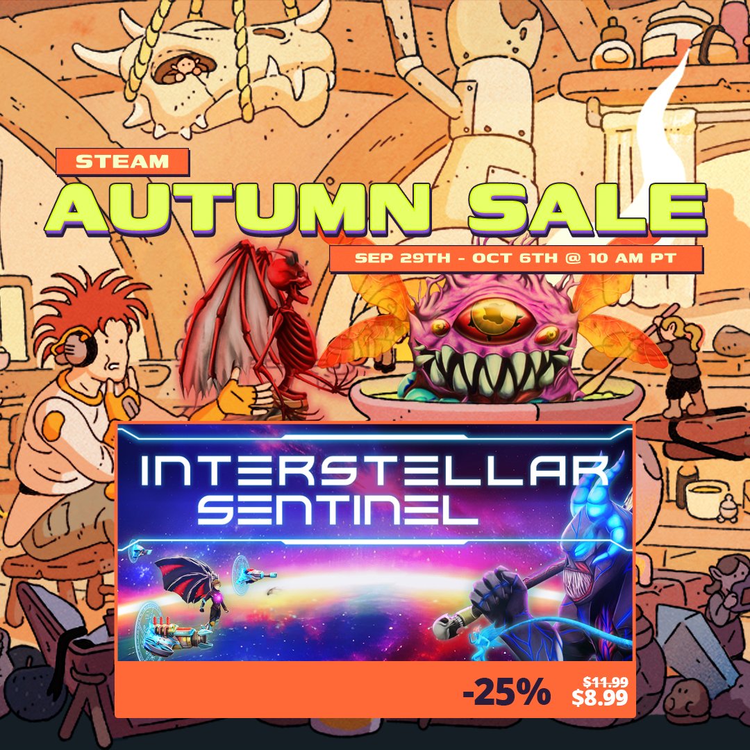 This Halloween, face the storm of bullets and carve through chaos. Interstellar Sentinel delivers pure arcade adrenaline and the thrill of survival. On Steam now for $8.99, 25% off until Oct 6. Spread the good word, you heroic pilot!
store.steampowered.com/app/2426610/In… #IS1  #ModernRetro
