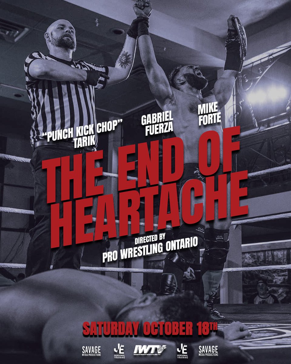 ProWrestlingOnt's tweet photo. Match Card:
Openweight Title: @FuerzaLives v. @TARIKhatesyou (c) v. @HmcScrapper
- 2 Out of 3 Falls for the Internet Title: Mike Forte (c) vs. @TheKyleBoone
- Fatal 4 Way for the Trios Titles: The Foundation (c) v. The Uprising v. SBVC vs. Heathens &amp; James
+ More To Be Announced! https://t.co/e0zIw1zTo7