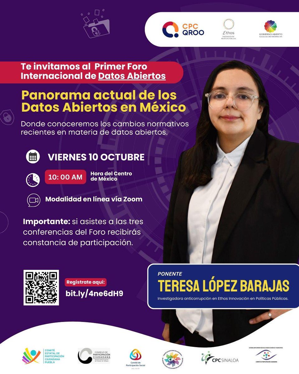 EthosInnovacion's tweet photo. ⏰ ¡Ya viene el #PrimerForoInternacional de #DatosAbiertos!
🎙️En la primera sesión, @tereLpez conocerás el panorama actual de los datos abiertos en México.
🗓️ 10/10
⏰ 10:00 h (Centro de México)
Transmisión en línea, vía Zoom 😉
📝Registro:🔗https://t.co/QyvxdluhxX

#DatosAbiertos #GobiernoAbierto #Transparencia #InnovaciónPública #ParticipaciónCiudadana