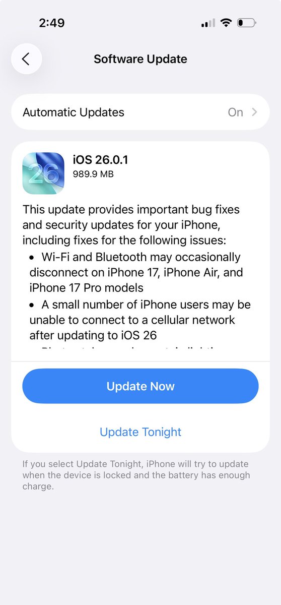olacokers's tweet image. Apple has released iOS26.0.1 finally.
Let me quickly update and hopefully fixes some of the bugs in iOS26.0
#iOS26Update