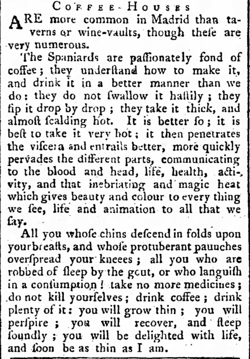 HorribleSanity's tweet image. Happy #NationalCoffeeDay!  (Public Advertiser 1786, via @_newspapers)