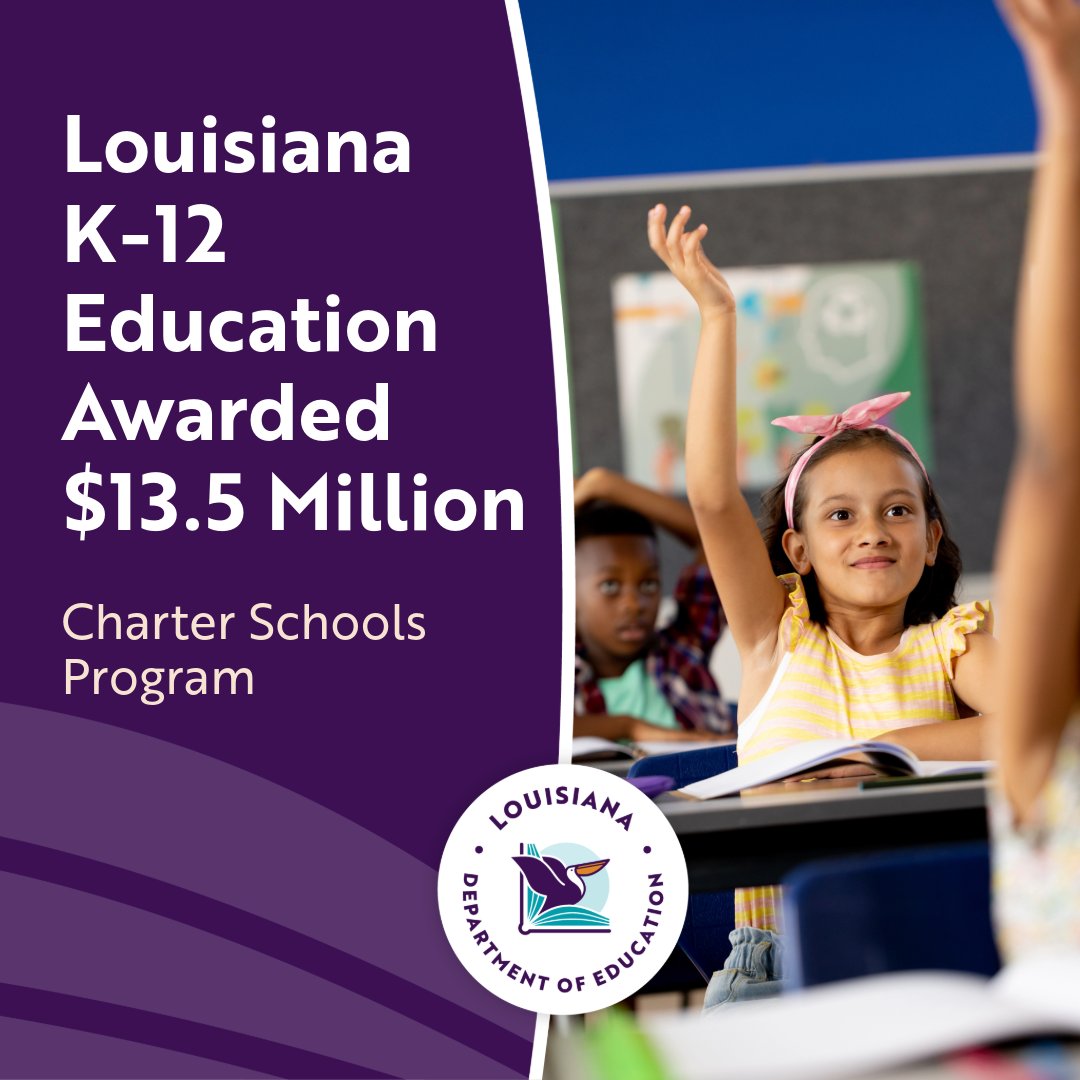 doelouisiana's tweet photo. Louisiana has been awarded $13.5 million to enhance school choice.

@usedgov released a record $500 million to states.

We’re investing in what works: reading, math, attendance, and career readiness. #laed #lalege #lagov @EDSecMcMahon @LAGovJeffLandry
https://t.co/Q1UXjTfbiI https://t.co/LBw8SyMcm2