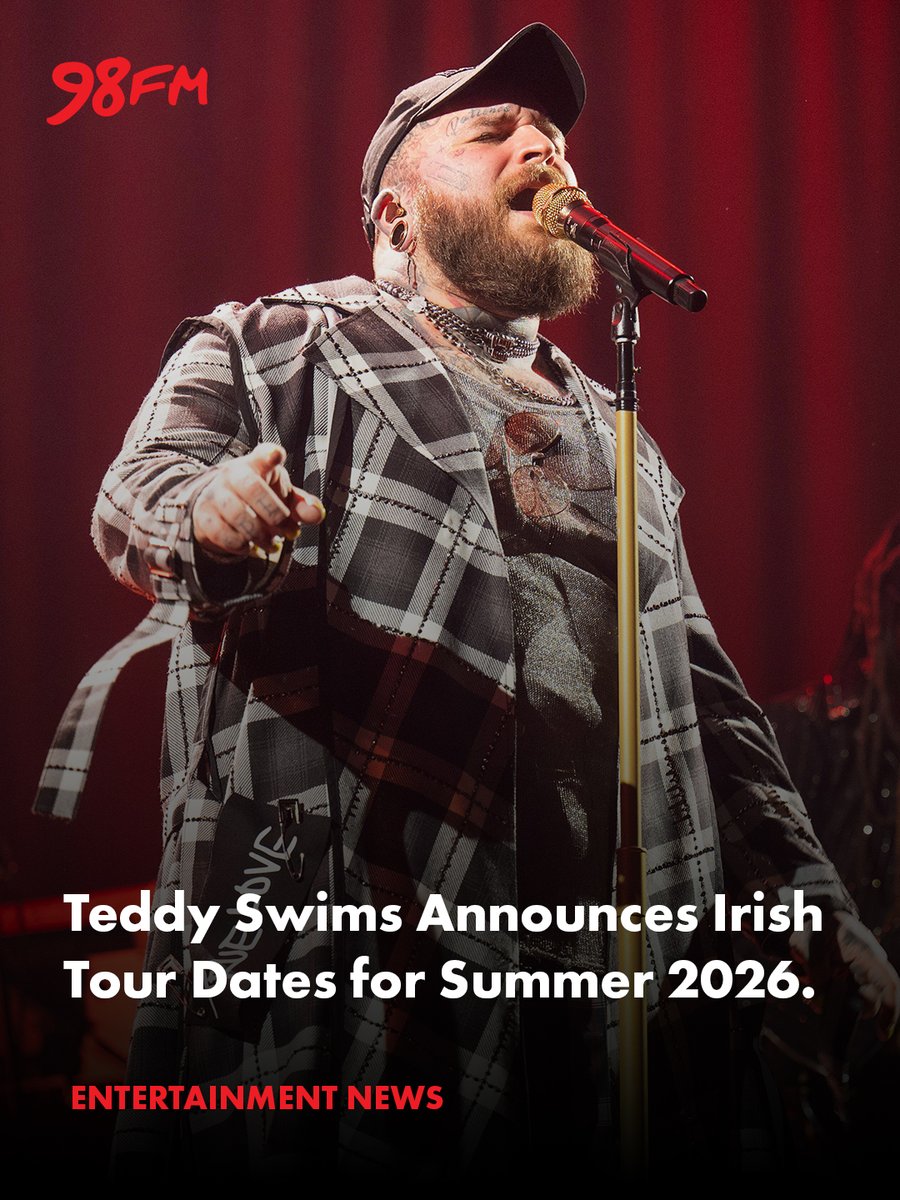98FM's tweet photo. Teddy Swims is coming to Ireland next summer!
Catch him in Dublin (23 June 2026) and Belfast (22June 2026). Tickets drop 3 October at 10am!
🔗 Read more on https://t.co/pFIW1L49Ww
#TeddySwims #IrishTour #Summer2026 https://t.co/2DAJTb8xWk