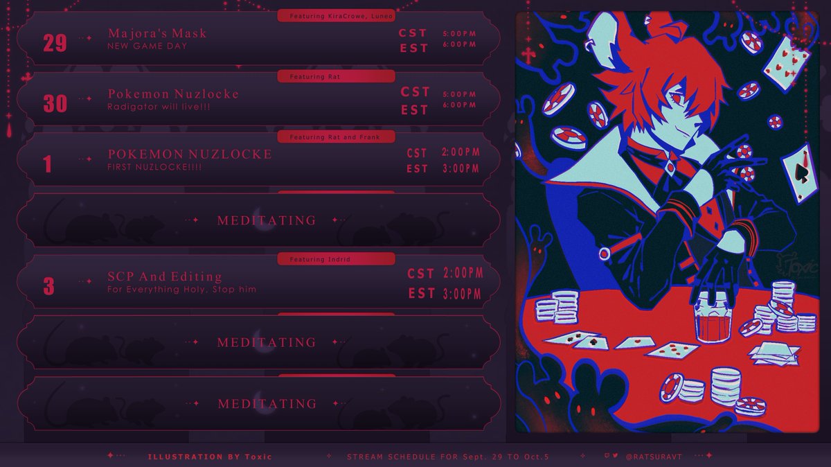 NEW SCHEDULE BECAUSE THE CURSE BY SANDERS HAS TAKEN A TOLL