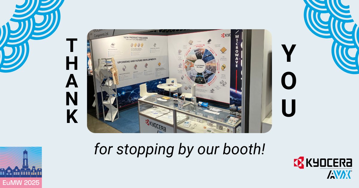 kavxcorp's tweet photo. A huge thank you to everyone who joined us at @eumweek– it was amazing to see you all there! We had an absolute blast!
#KYOCERAAVX #eumw2025 #eumweek #Networking #RF #Wireless #Radar #Microwaves #5G #6G #Electronics #Components https://t.co/WgQDMyGSYy