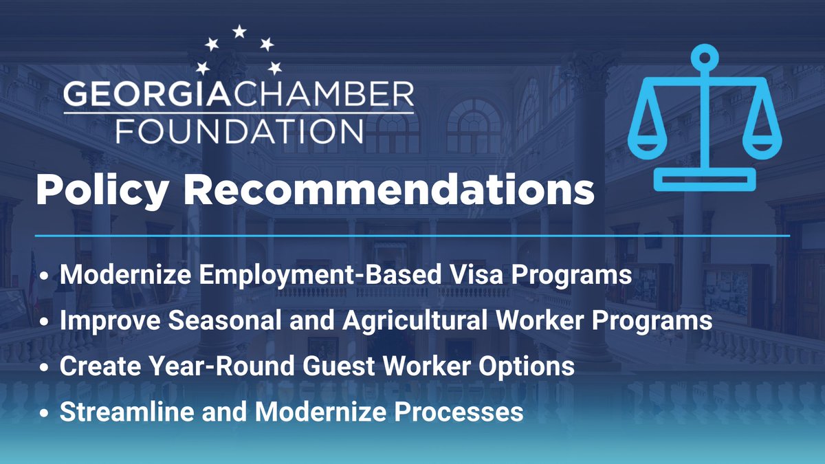 For decades, Georgia has attracted global investment creating thousands of jobs for Georgians. To keep that momentum, we must meaningfully reform the visa process so businesses and farmers have the workforce they need.

Read our recommendations to protect Georgia’s prosperity: