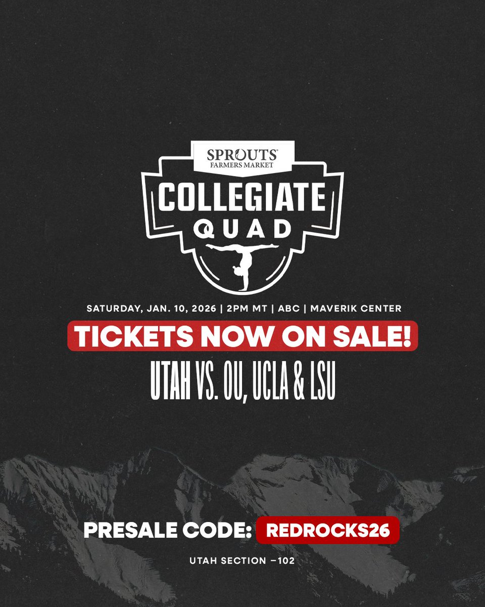 The <a href="/CollegiateQuad/">Sprouts Farmers Market Collegiate Quad</a> is coming back to the <a href="/MaverikCenter/">Maverik Center</a>! 

Red Rocks fans can purchase exclusive presale tickets now through Oct. 2. 🎟️

🔴 Code: REDROCKS26
🔴 Section 102
🔴 bit.ly/4pKkVXQ

#RedRocks