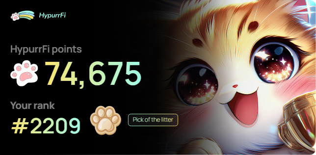 Em busca do 1K. Se você está em BTC, SOL, ETH ou stablecoins, recomendo a <a href="/HypurrFi/">HypurrFi</a>, protocolo de Lending na Hyperliquid e uma possível PerpDEX com a chegada do HIP-3. Se quiser conhecer o protocolo, entre pelo meu referal e fortaleça o colega.

app.hypurr.fi/buddies/6C73EDC