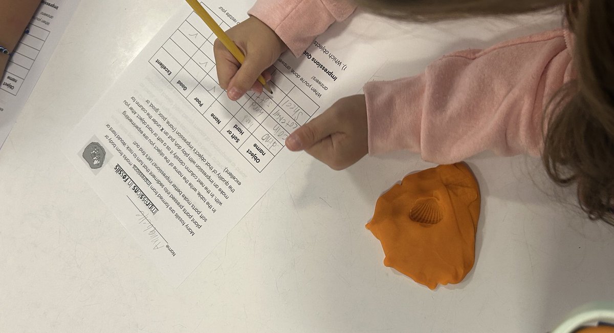 Paleontologists at work! Today in science we tested making impressions with hard and soft objects to determine which animal body parts would have a greater chance at becoming fossils!🦖🦕🦴 <a href="/MRSroadrunners/">Middle Road School</a>