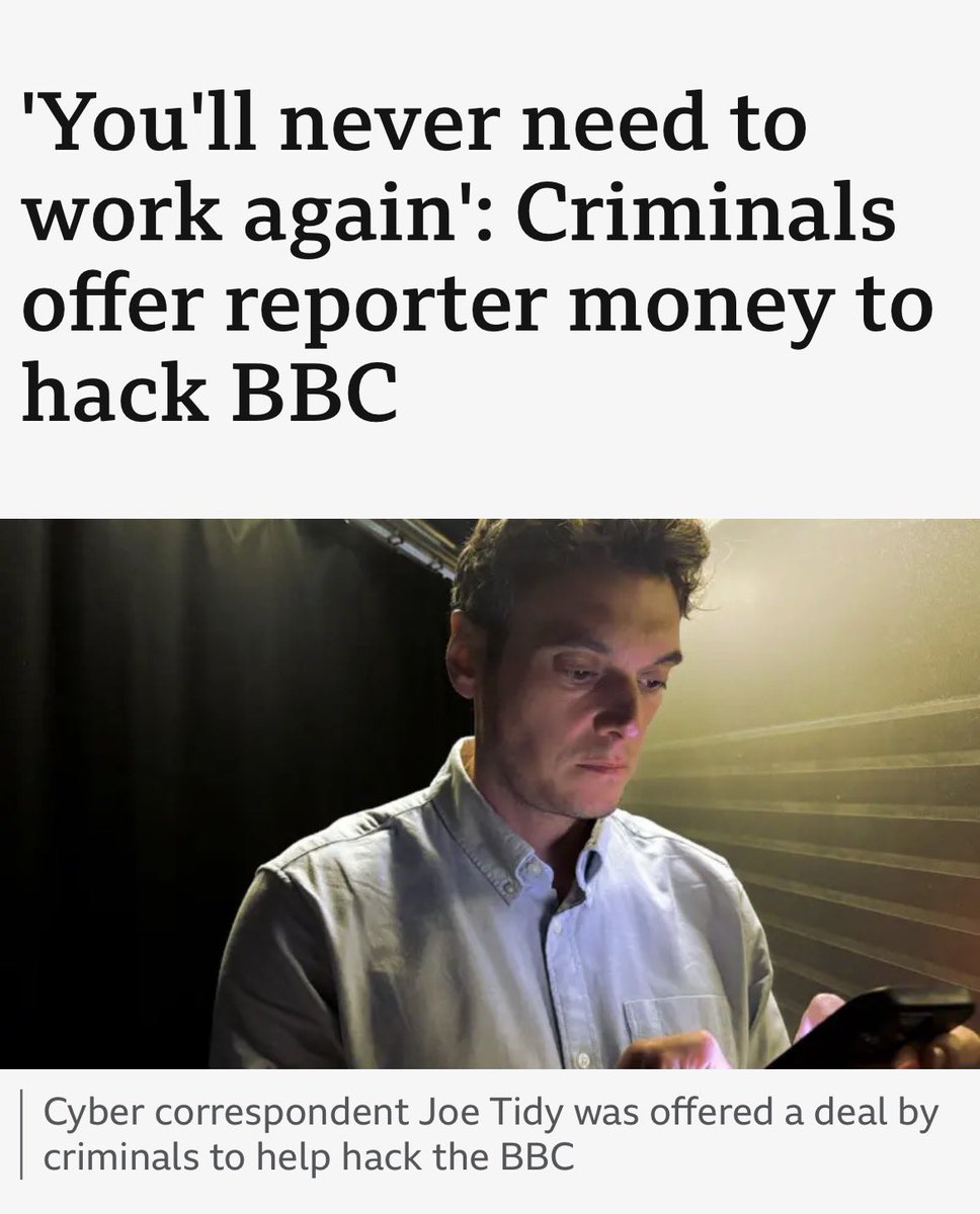 H4ckmanac's tweet photo. 🚨Hackers Tried to Recruit BBC Reporter as Insider. 
“You'll never need to work again”

On 29 September 2025, BBC cyber correspondent Joe Tidy revealed that a criminal calling himself “Syndicate,” claiming ties to the Medusa ransomware group, tried to recruit him as an insider. 

The offer started at 15% of any ransom and rose to 25%, with promises of a multimillion payout and even a 0.5 BTC “deposit,” if he provided BBC login access and ran code on his laptop. 

When he stalled, the hackers launched MFA bombing attempts against his BBC account to pressure compliance. 

Tidy reported the incident, was temporarily disconnected from BBC systems, and later reinstated with extra protections.

Source: https://t.co/Cpp0sE5Hnv