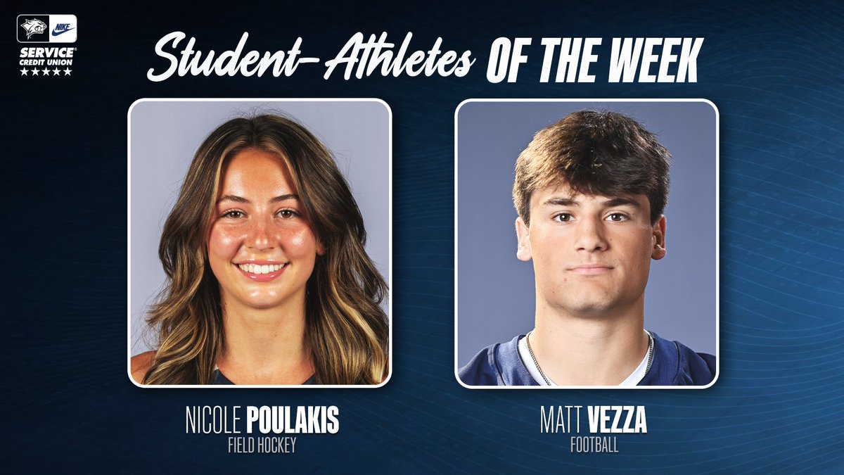 UNHWildcats's tweet image. Congrats to @UNHfieldhockey Nicole Poulakis and @UNH_Football Matt Vezza for being named the @Servicecu Student-Athletes of the Week!!

Press Release ➡️ unh.short.gy/yZHqYR

#BeTheRoar