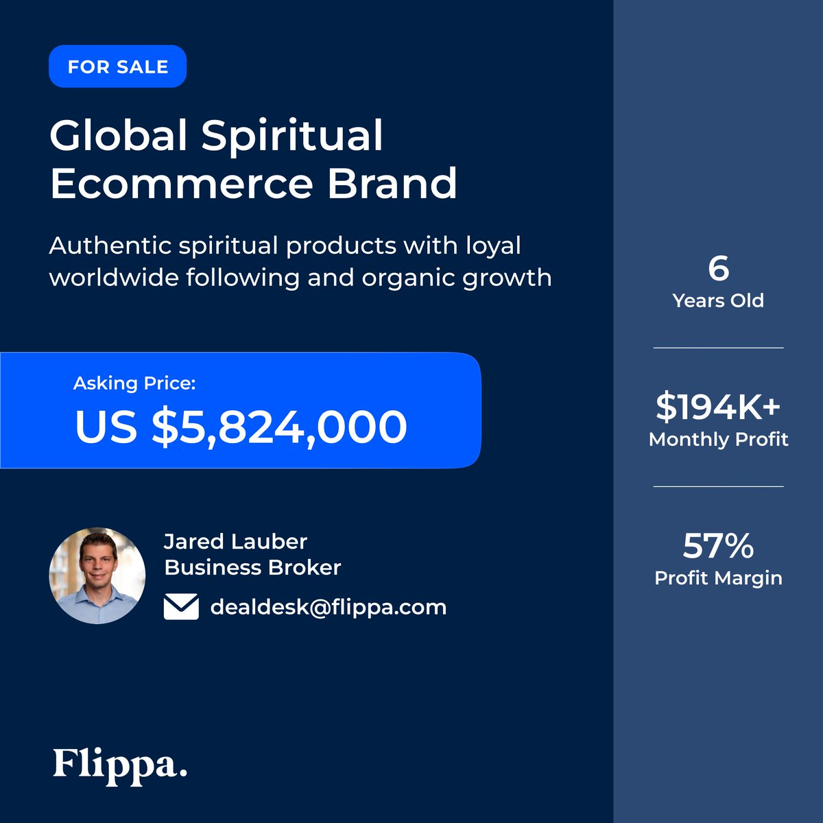 Flippa's tweet image. ✨ For Sale: $5,824,000 Lifestyle eCommerce Brand

🕯️ Authentic spiritual products, $6.5M revenue
🔁 70% repeat buyers, 90K+ subscribers
🚀 Growth via TikTok &amp;amp; wholesale
💰 $194K monthly profit • 6 yrs old
👉 flippa.com/12015904?buy_s…

#Ecommerce #Lifestyle #BrandSale