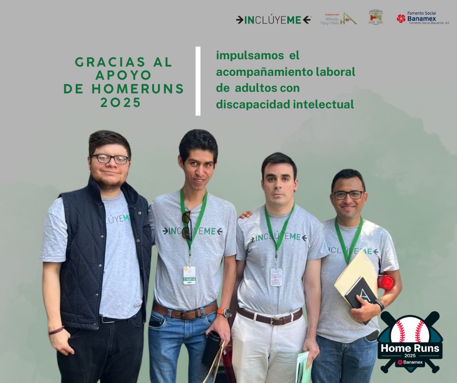 incluyeme_org's tweet photo. Con el programa de Acompañamiento Laboral, en Fundación Inclúyeme apoyamos a adultos con discapacidad intelectual para lograr empleos dignos y mayor independencia. 💼💚
Gracias a #HomeRuns2025 de @fomento_social seguimos construyendo #LogrosCompartidos ⚾ https://t.co/DJDs6Jp33w
