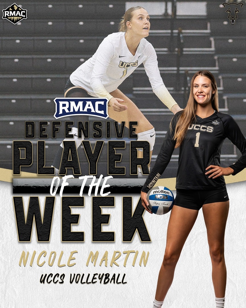 GoMountainLions's tweet photo. Behind a career high 8 block on Saturday and 10 blocks on the weekend, @UCCSVolleyball MB Nicole Martin has been named the #RMACvb Defensive Player of the Week!

Martin and the Mountain Lions collected 2 road wins last weekend vs. Westminster &amp; #24 CMU.

https://t.co/cdTZXteuDh https://t.co/CH7lGXQmDx