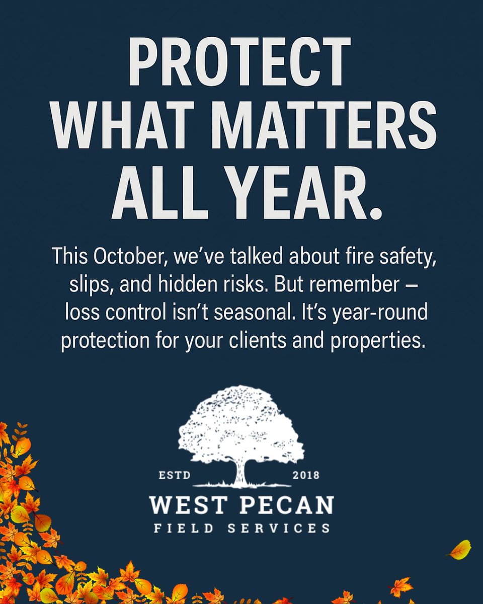 wpfieldsvcs's tweet image. This October, we’ve talked about fire safety, slips, and hidden risks. But remember — loss control isn’t seasonal. It’s year-round protection for your clients and properties.