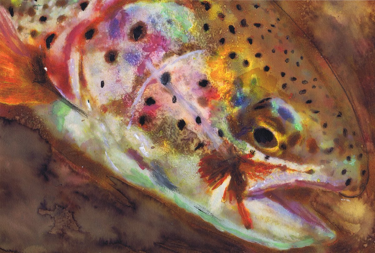 Embers – Brown Trout Fly Fishing Art Print by Jack Tarpon dogfishart.com/products/ember… #OscarJetson #painting #FlyFishingArtwork