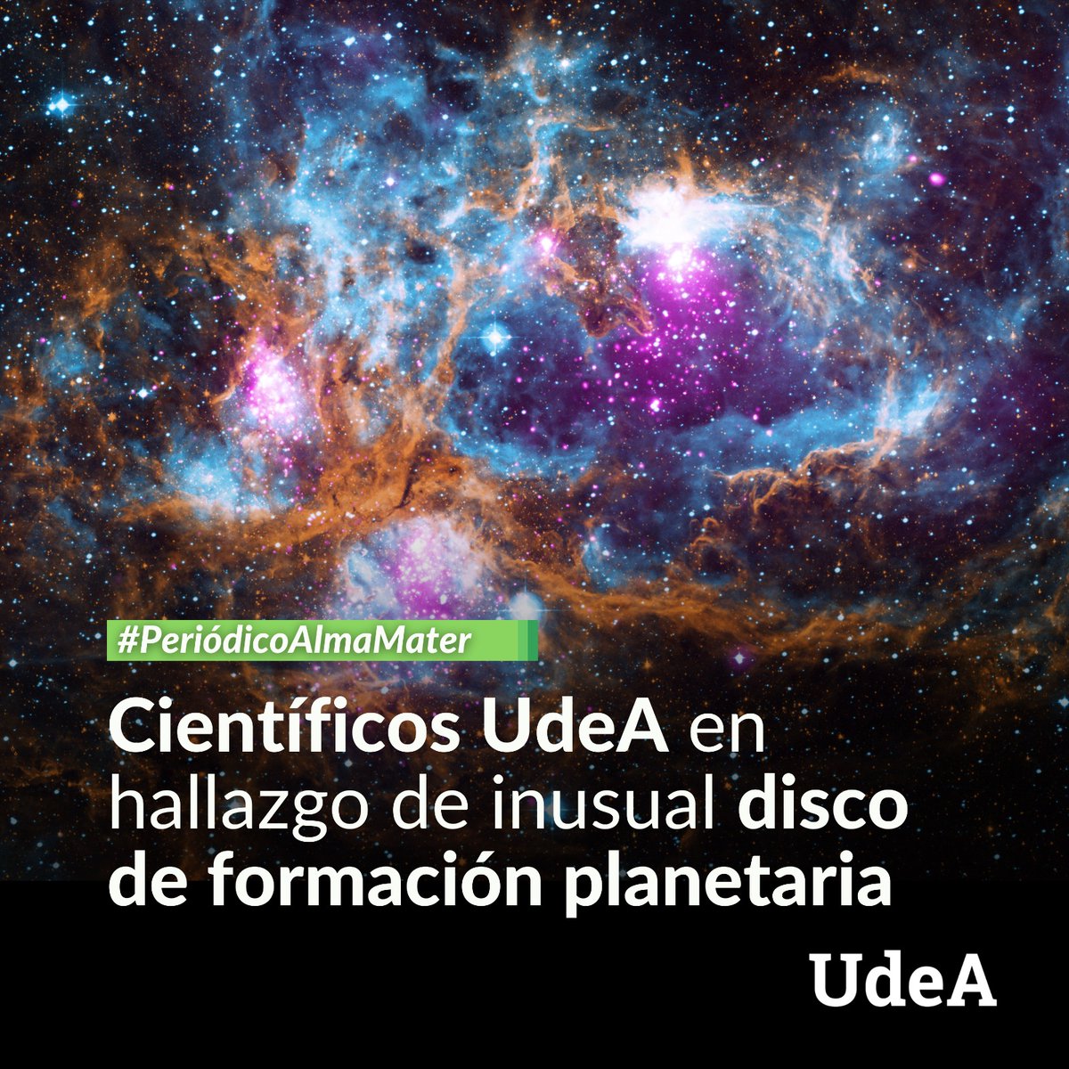 🧐 ¿Cómo nacen los planetas? La clave podría estar a 5.500 años luz, en un disco de gas y polvo de la Nebulosa de la Langosta —NGC 6357—.

💚 El consorcio XUE descubrió un disco protoplanetario cargado de CO₂. Modelos termoquímicos desarrollados por investigadores de la #UdeA