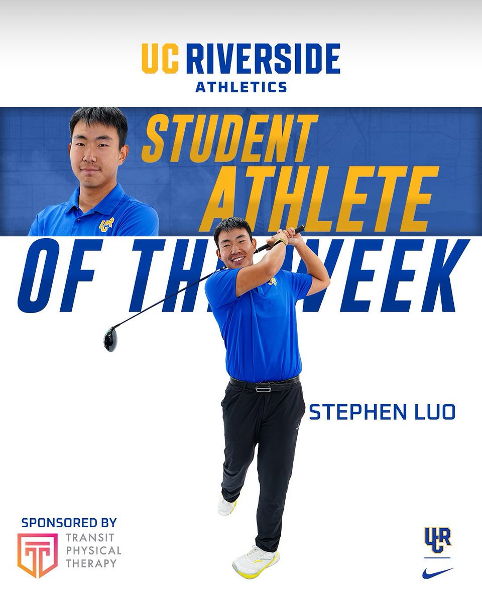 ucrmensgolf's tweet photo. Big week for Stephen Luo! 👏

After posting a -4 and a -6 to tie for 5th at the Gene Miranda Invitational, he’s your UCR Student-Athlete of the Week! 

#GoHighlanders https://t.co/Z4MlV08olw