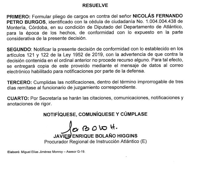 🚨🇨🇴ATENCIÓN 

A Nicolás Petro se le está poniendo la cosa color de hormiga:

La Procuraduría formula pliego de cargos  por presunto incremento injustificado de su patrimonio cuando fue diputado de Atlántico