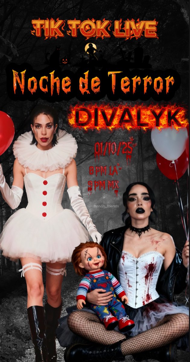 Malvin.Friends (@malvin_friends) on Twitter photo Están listos para la noche de terror 👻
01/10/25 - 8pm LA 9pm MX
Prepara tu disfraz y comparte tu historia con DIVALYK 🧙
#ManelykGB #ManelykGonzalez Están listos para la noche de terror 👻
01/10/25 - 8pm LA 9pm MX
Prepara tu disfraz y comparte tu historia con DIVALYK 🧙
#ManelykGB #ManelykGonzalez