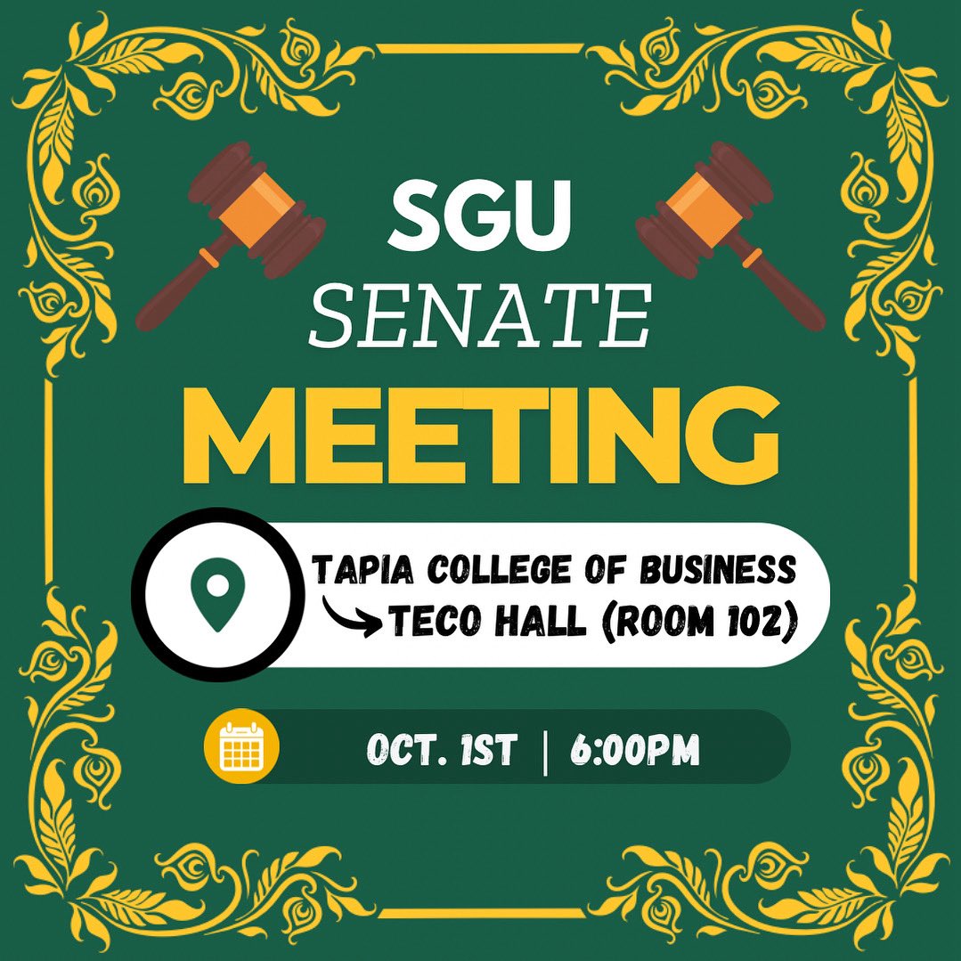 saintleosgu's tweet photo. Come Join us for a Senate Meeting! Your voice is valued! https://t.co/Nlfk9zPb4a