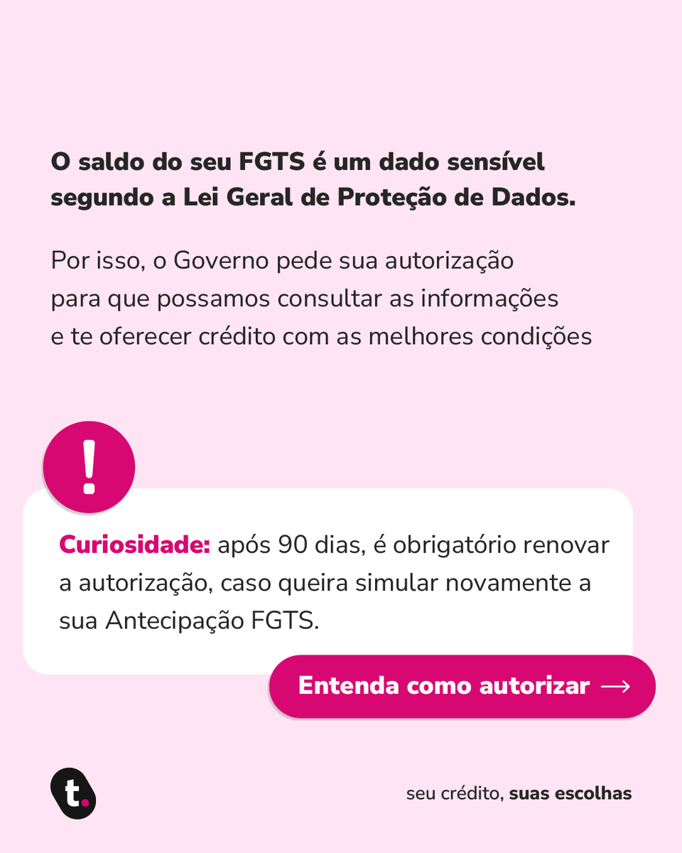 meutudoapp's tweet image. Por que pedir sua autorização para consultar o saldo do FGTS? E quem é a Parati Financeira? 🤔

👉 Deslize para o lado e confira as respostas!

#meutudoapp #paratifinanceira #crédito #meutudo #fgts #autorizarconsulta