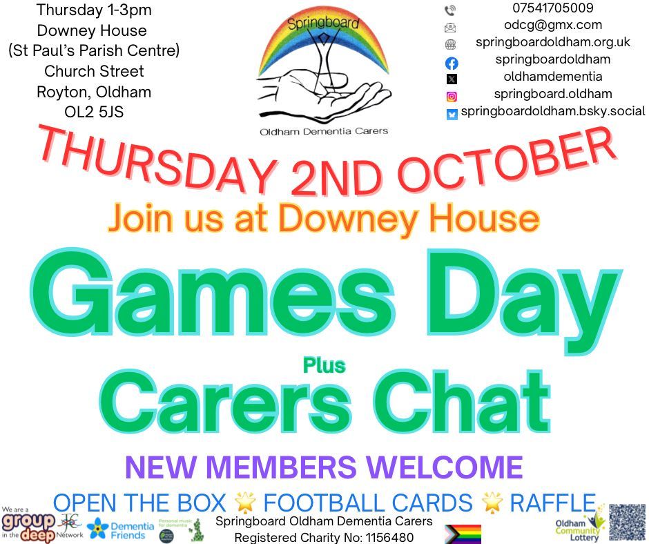 This week it’s our carers chat; a great way to share ups &amp; downs + we have members with lots of experience. Whilst this is happening, the rest will be playing fun games with friends in the next room.
New members welcome 🤗 
#OldhamHour #Dementia #Carers
#LivingWellWithDementia