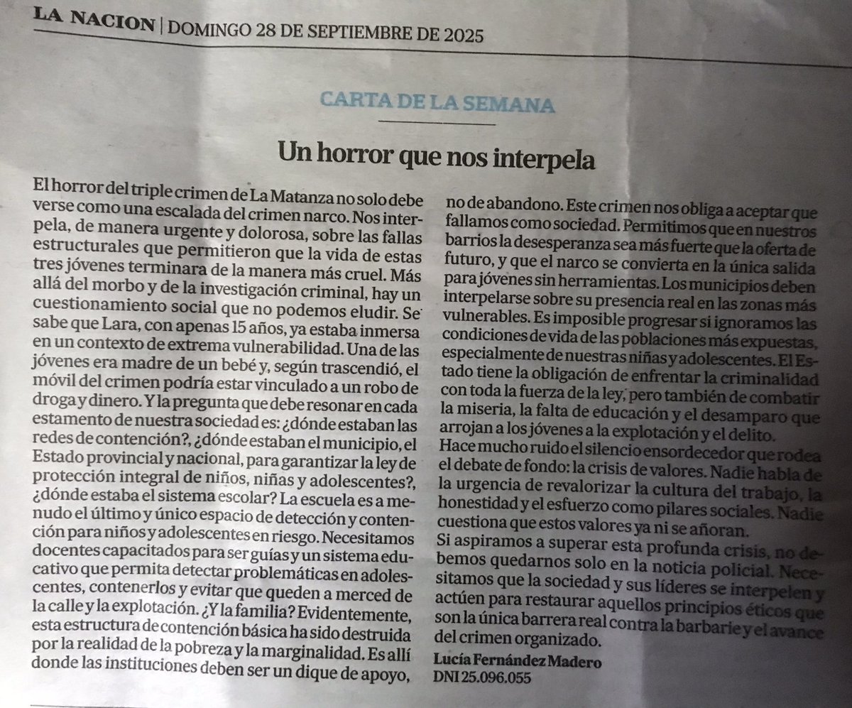 La carta de uno de los miembros de nuestra comunidad parroquial. Impecable.