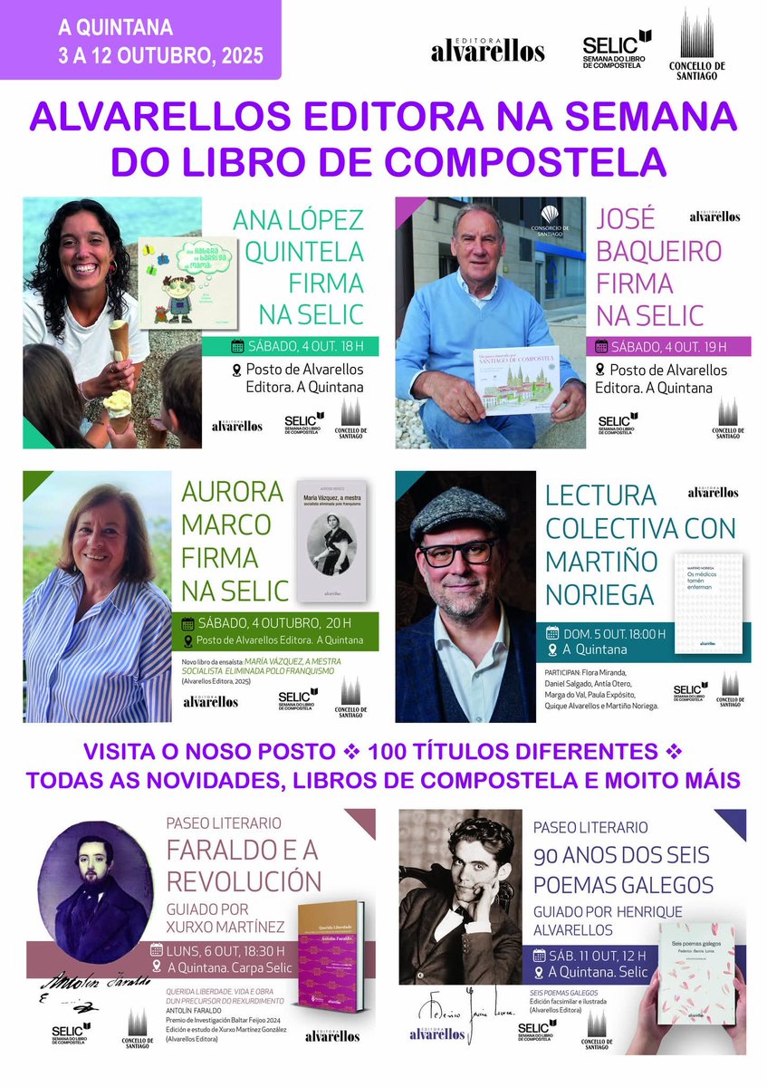 Arranca este venres unha nova edición da <a href="/SELIC_Festival/">SELIC 📖</a>. Do 3-12 de outubro, na Quintana. Teremos unha intensa actividade e un posto con 100 títulos diferentes. 
Ide facendo un oco para virnos visitar e participar nalgunha das nosas actividades. Aquí, o noso programa: