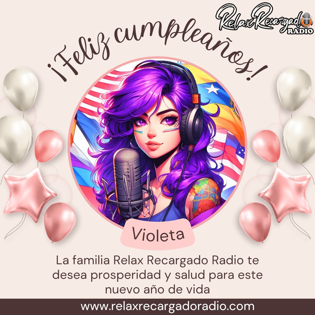 #celebraciones

Feliz cumpleaños querida <a href="/CepedaEcuador/">FC Luis Cepeda Ecuador 🇪🇨</a> #Violeta que Dios te bendiga abundantemente cada día de tu vida
🥳🥳🥳🥳🥳

Te desea toda la familia
#relaxrecargadoradio
relaxrecargadoradio.com
#enamorandotussentidos