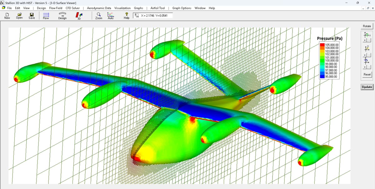 pat_hanley's tweet image. Stallion 3D Automatic Grid Generation 🔥
➡️ Cube or right rectangular prisms
➡️ No cut-cells anywhere
➡️ Ghost cells don&apos;t live in the physical world
➡️ Convergence &amp;lt; 5000 iterations
Learn more 🛩️ hanleyinnovations.com
🖼️ #OpenVSP Joby Aircraft modeled with 1 million cells