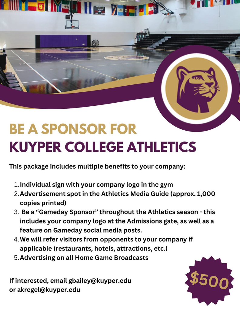 KuyperCougars's tweet photo. We would like to acknowledge our great sponsors of Kuyper College Athletics! 

- Standale Home Studio
- Subway 
- Suburban Inns
- Johnny's Pizza King
- Proforma 
- Ken Kuiper Homes

If you would like to sponsor Kuyper College Athletics, reach out to akregel@kuyper.edu

#GoCougars https://t.co/ffp2adhmrp