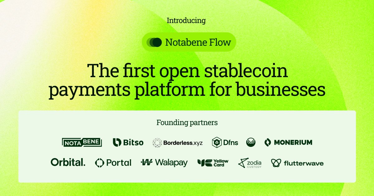 notabene_id's tweet image. 🚀 We’re live. 𝗜𝗻𝘁𝗿𝗼𝗱𝘂𝗰𝗶𝗻𝗴 𝗡𝗼𝘁𝗮𝗯𝗲𝗻𝗲 𝗙𝗹𝗼𝘄

Today, at our annual Summit in NYC, we launched the first open stablecoin payments platform for businesses. Notabene Flow. 

✨ Why this matters:
💰 The $120T B2B payments market is still 99.97% untouched by…