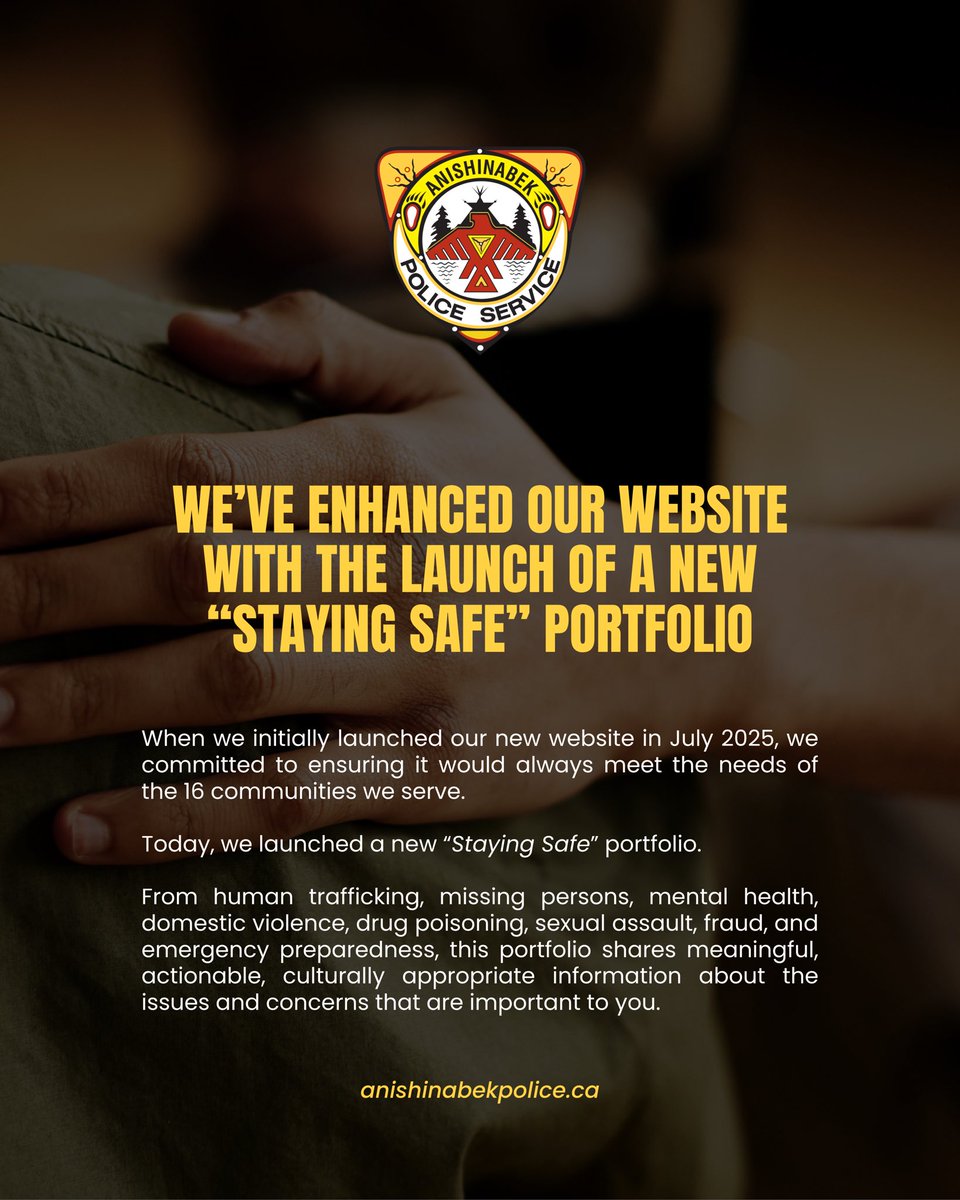 ANNOUNCEMENT: The Anishinabek Police Service has significantly enhanced its website with the launch of a new “Staying Safe” portfolio. This portfolio shares meaningful, actionable, culturally appropriate information about the issues and concerns of the 16 communities we serve.