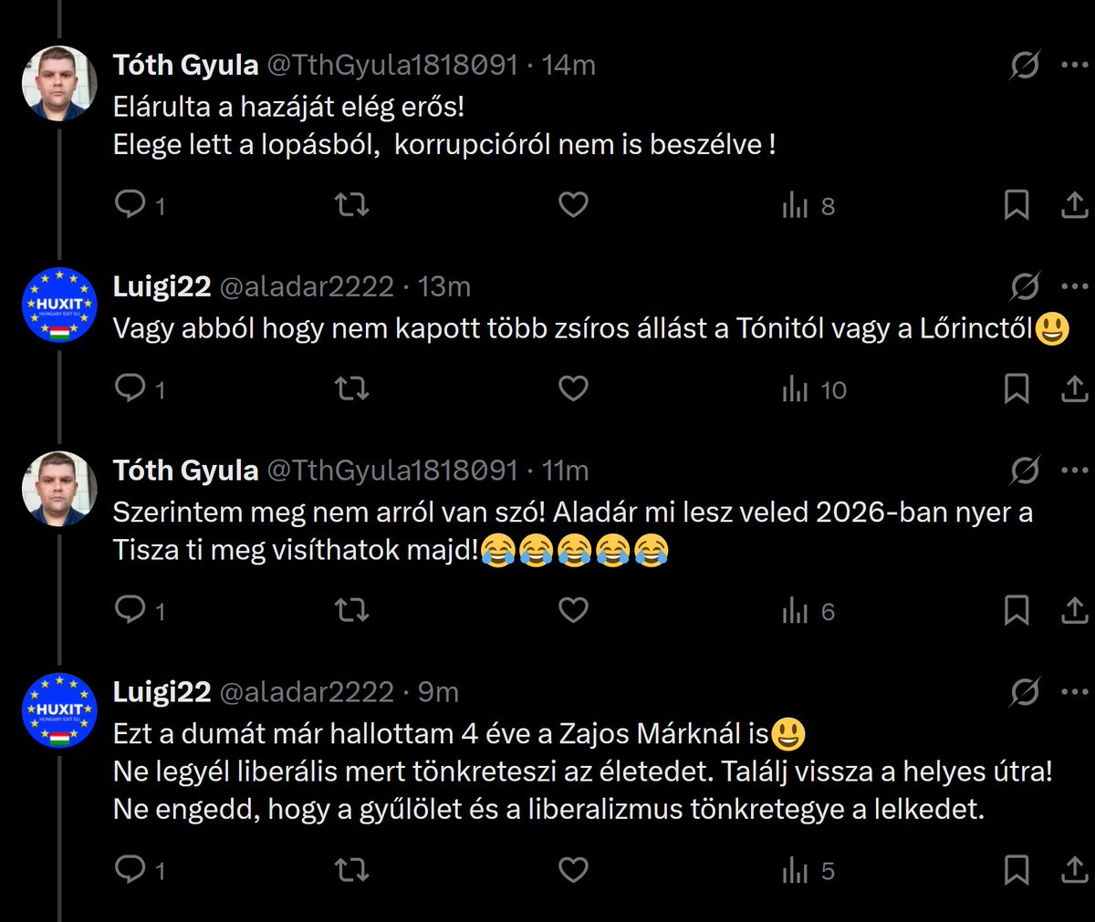 Magyar Péternek elege lett a lopásból és korrupcióból ezért fordult a családja és a Fidesz ellen! Jaa és nem hazaáruló😃

10 éve próbálkozok vele de még 1 liberálist sem sikerült visszatérítenem a helyes útra. 😭