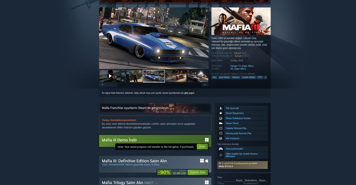 Steam Sonbahar İndirimleri'nde:

Skull &amp; Bones - $3.19
Mafia III: Definitive Edition - $2.99