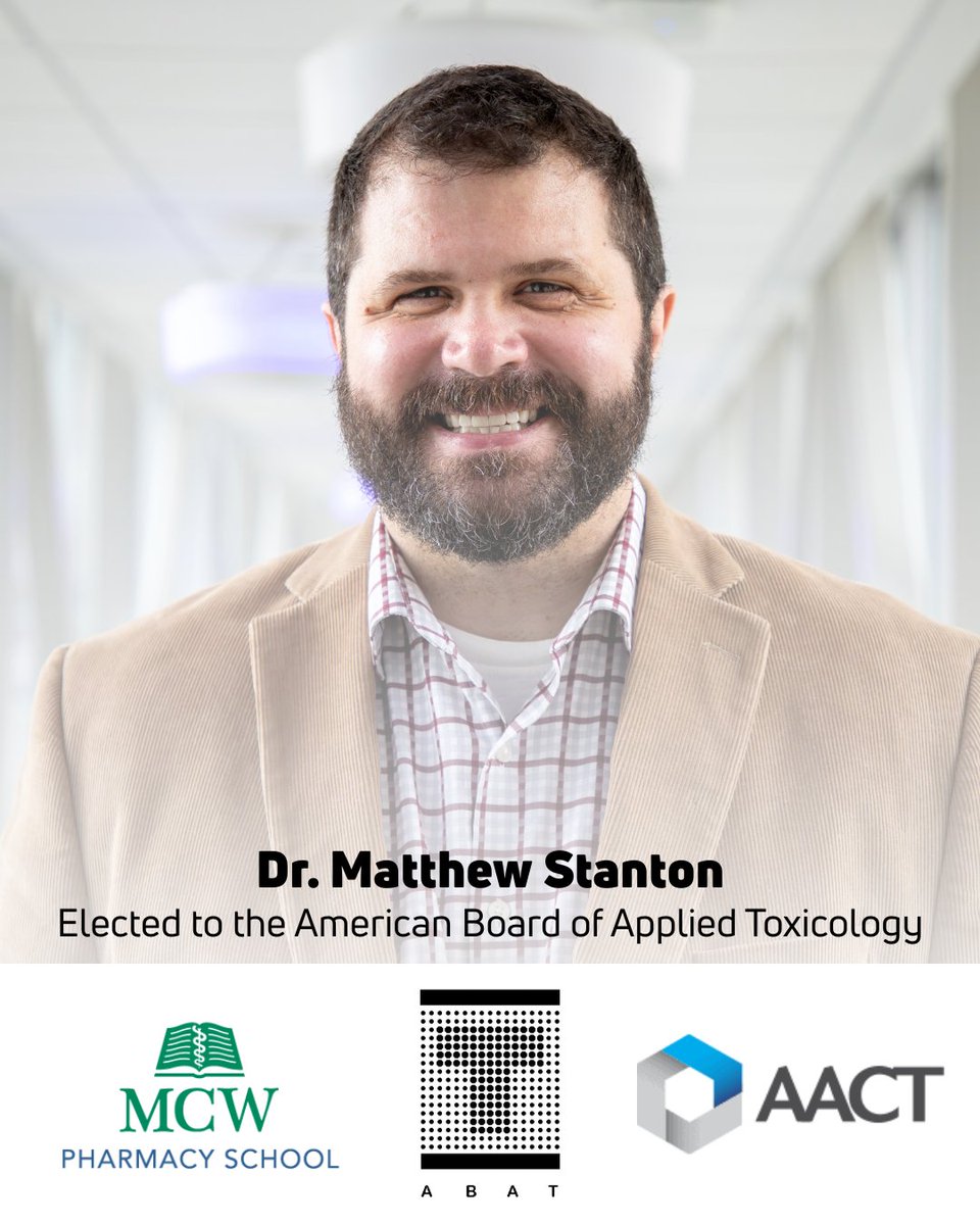 Congratulations to associate professor Dr. Matthew Stanton, who was elected to the American Board of Applied Toxicology for the term 2025-2028! ABAT is a committee of the American Academy of Clinical Toxicology (<a href="/AACTinfo/">AACT</a>).
#Toxicology #Pharmacy #AACT #MCW #MCWPharmacySchool