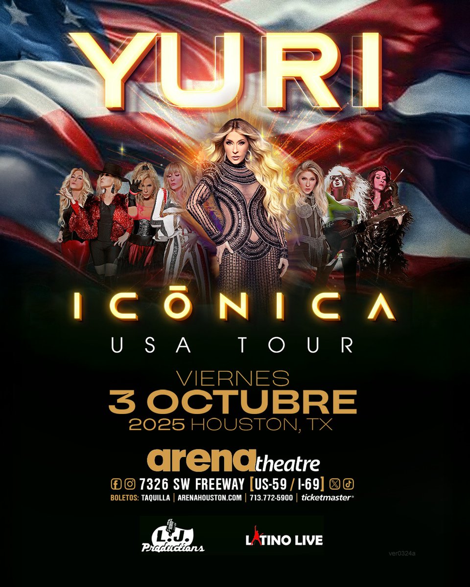 AlmaShowMx's tweet photo. 🚨 ¡Atención Houston!

Este 3 de octubre, YURI llega con su tour “Icónica” al Arena Theatre.

Un show único, renovado y lleno de sorpresas.
Los boletos vuelan 🎟️ → https://t.co/xmMS02nnT9

#Almashow https://t.co/H5jmvP9wR7