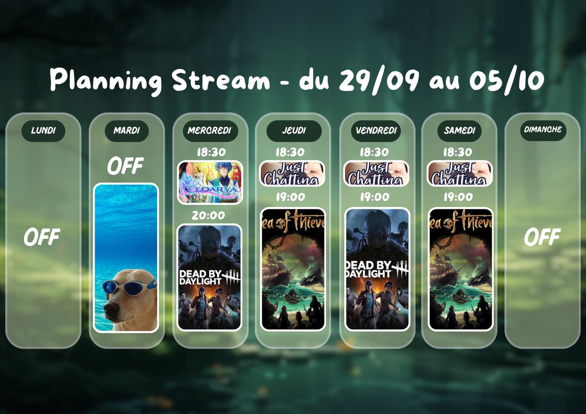 nayva_'s tweet photo. Planning de la semaine : 

Mardi off : je règle mon énième dégâts des eaux (AU SECOURS)
Mercredi : Eldarya puis DBD
Jeudi et Samedi : SOT avec les copains
Vendredi : Dbd all night long

Bisous mes flowers 💙💙 https://t.co/poDx9UCGHb