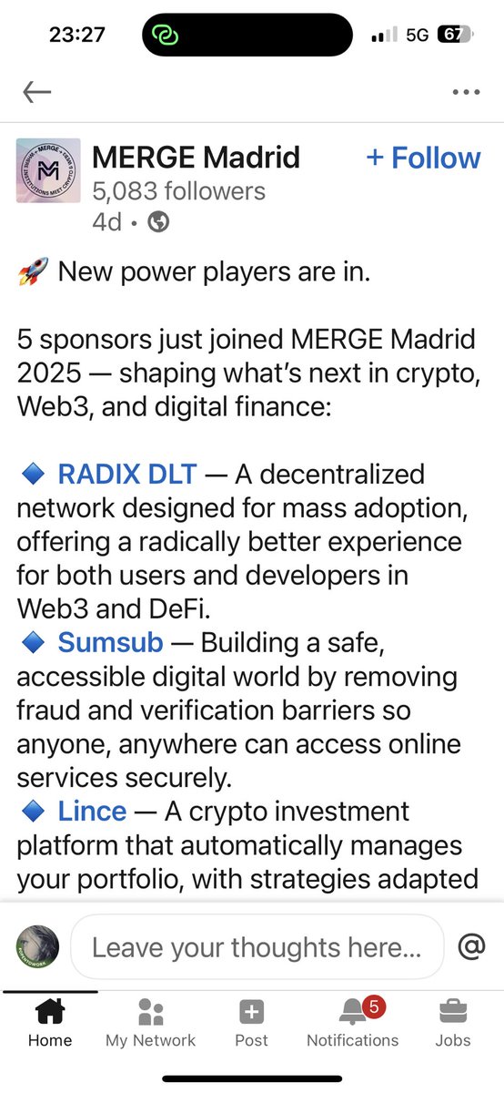 🚀 Breaking: Radix is officially a Bronze Sponsor at MERGE Madrid 2025 🇪🇸!
Where institutions meet crypto &amp; #Web3 -  Radix DLT leads with mass-adoption tech.
- Decentralized network for seamless #DeFi UX
- Radically better for users &amp; devs - no L2 hacks, just true scalability
