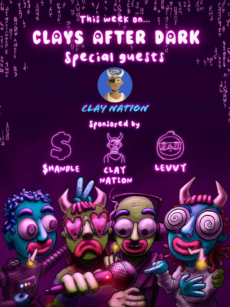 Everything is Clay this Wednesday 🙌

Guest:

<a href="/claymates/">Clay Nation</a> 🔥

Sponsors:

<a href="/adahandle/">$handle</a> 💲
<a href="/levvyfinance/">Levvy</a> 🏦
<a href="/claymates/">Clay Nation</a> 💛

*Set Those Reminders*

x.com/i/spaces/1OyKA…