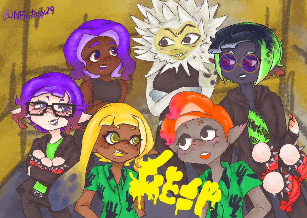 NFantasy29's tweet photo. OH RIGHT 
I DREW THIS FOR A SPLATOON ZINE!!! 
It was very VERY fun to be apart of this and you all should check out the zine and see all the beautiful work there 🥰🥰🥰🥰 
@CSideZine 
#Splatoon3 #CSide https://t.co/PVQXTIVNDi
