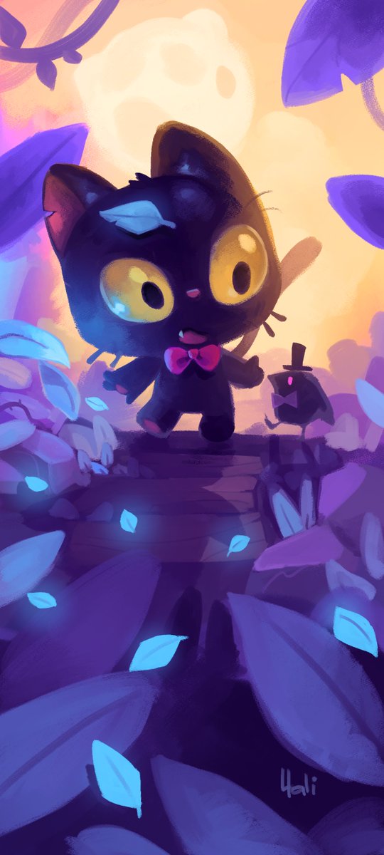 “El andar de un gato y un cuervo, entre juego y misterio. ¿Quién guía a quién?
Hice este wallpaper para tu celu, ya saben que iré subiendo cosas. TKM 🌿