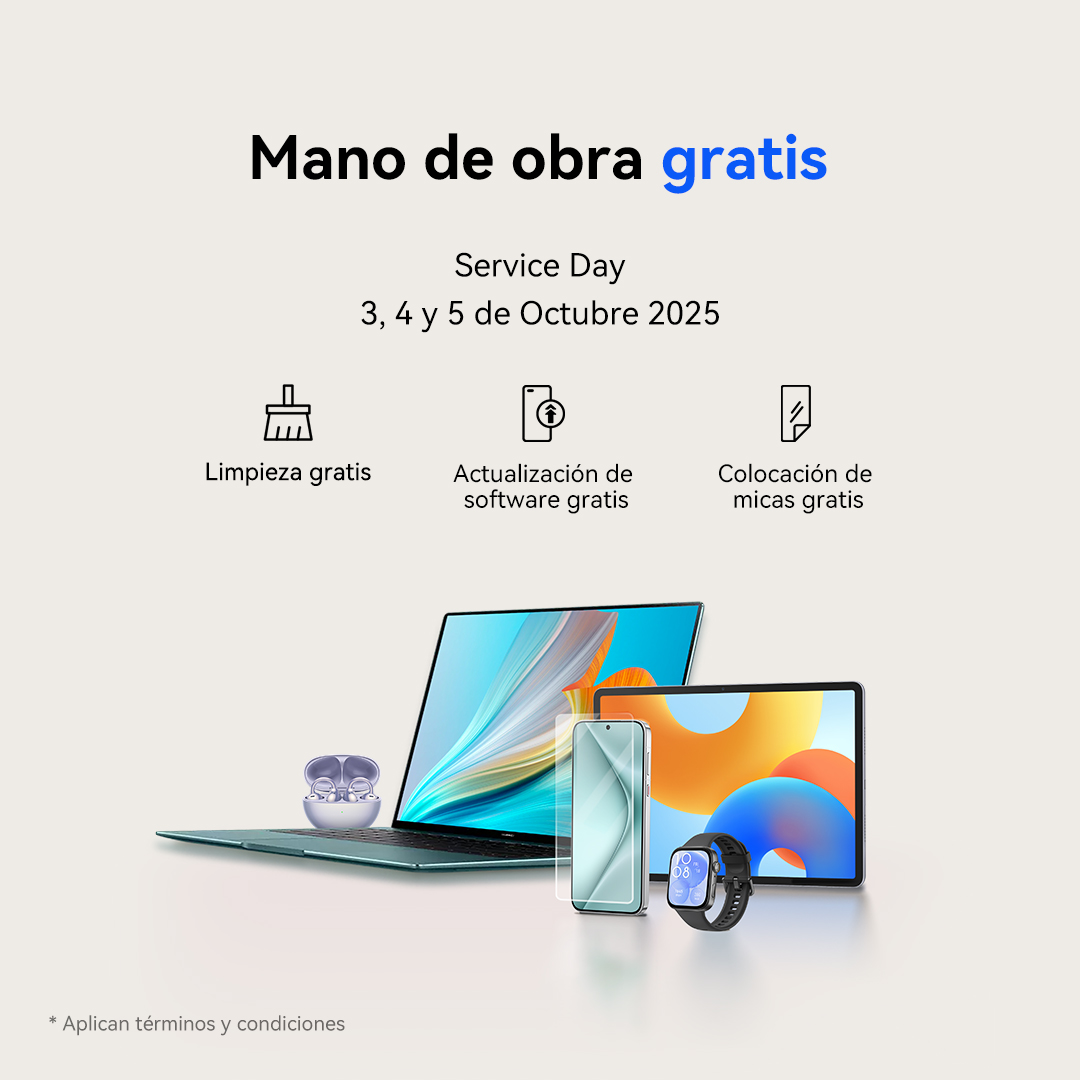 ¡Solo este fin de semana! 🚨 No dejes pasar tu Service Day con colocación de micas gratis, para tus dispositivos HUAWEI.
Atención especial y servicios gratuitos, como mano de obra, limpieza y diagnostico, gratis.
Link: bit.ly/3YiORMk