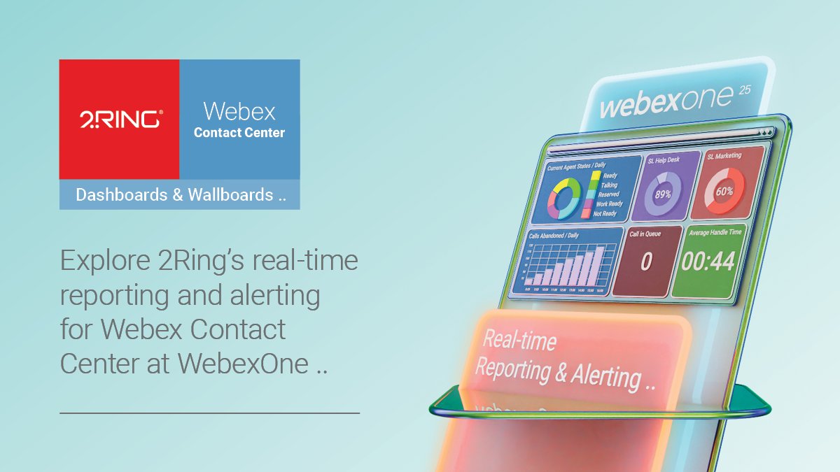 2RingCX's tweet image. #WebexOne 2025 starts today! Visit our 2Ring booth, B8, at the Welcome Reception to chat with @MichalGrebac and Tom about the latest &amp;amp; greatest 2Ring has to offer, live demos, our new #WebexCC historical reporting connector &amp;amp; some awesome #2RingCX merch! See you there! 👋