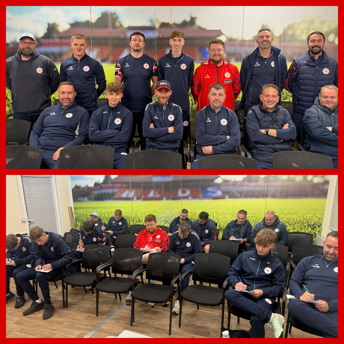 ShelsAcademy's tweet photo. Our SSG coaches were put through their paces tonight by Head of SSG Aaron during their monthly coaches CPD session, with discussion focused on the club’s training methodology and SSG match-day philosophy.🔴⚪️ #RedsTogether https://t.co/NxFNbxMecU