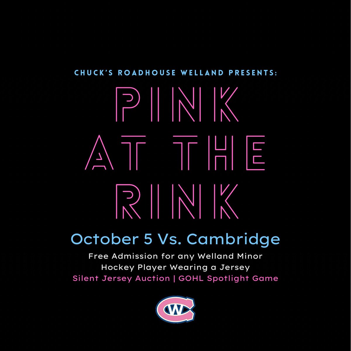 WJRCanadians's tweet photo. 💗 GOHL Spotlight Game – This Sunday! 💗

Join us as we celebrate our first-ever Pink at the Rink game! Rock your pink and support a great cause! 

Our customized special pink jerseys will be up for auction after the game! https://t.co/ArxaD02hFR