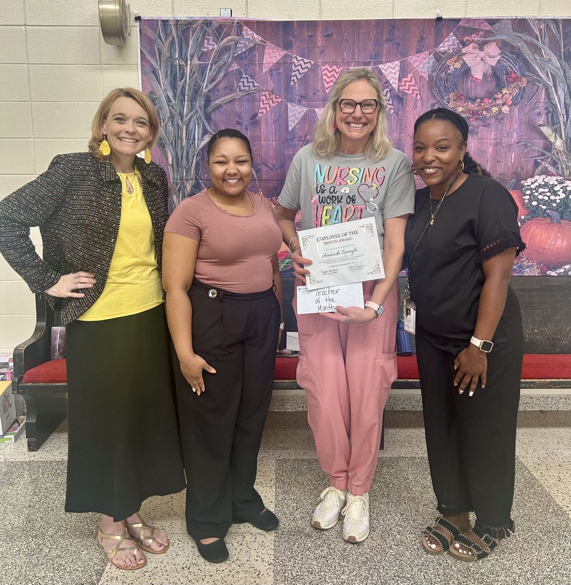 Congrats to Nurse Amanda Speegle, from <a href="/brookhillelem/">FAME Academy @ Brookhill Elementary</a> for being selected as Teacher of the Month! Thank U for all that U do for your students. We're proud to sponsor this special recognition. Pic w/Asst Principal, Katie Dalrymple, FNB's KaDaija Madden &amp; Principal, Crystal McNeal.