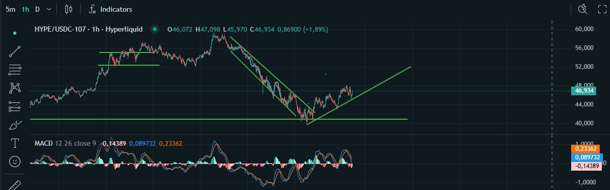 ChainWatcher0's tweet photo. Can $HYPE remain its trend? If it breaks the resistance line we could see a potential downwards momentum. As long as it remains this trend we can predict some upwards movement in the upcoming week/month
#Hyperliquid #hypurrnft https://t.co/JCaEKCyq4o
