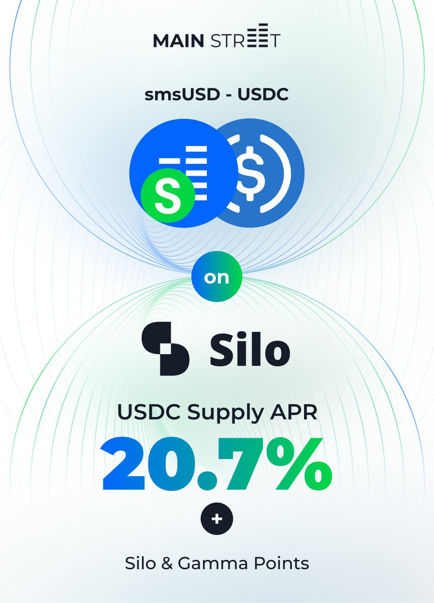 Main_St_Finance's tweet image. Supply USDC to the smsUSD - USDC market on Silo

-&amp;gt; 20.7% APR
-&amp;gt; Silo points
-&amp;gt; 30X Main Street Gammas

v2.silo.finance/markets/sonic/…